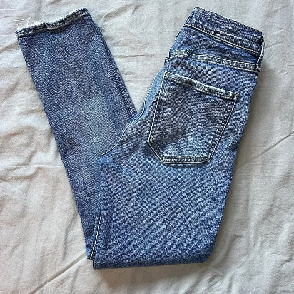 AGOLDE Riley Jeans Womens Size 26x26 High Rise Slim Straight Crop Blue Frequency